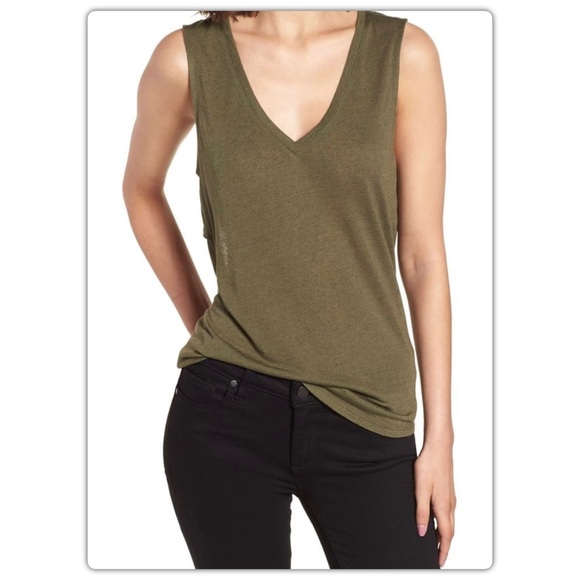 Trouve Tops - Trouvé Open Back Tank in Olive Green